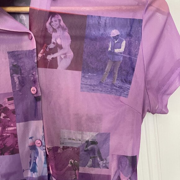 Hot Lava "working girls" purple mesh cropped button up - Picture 2 of 8